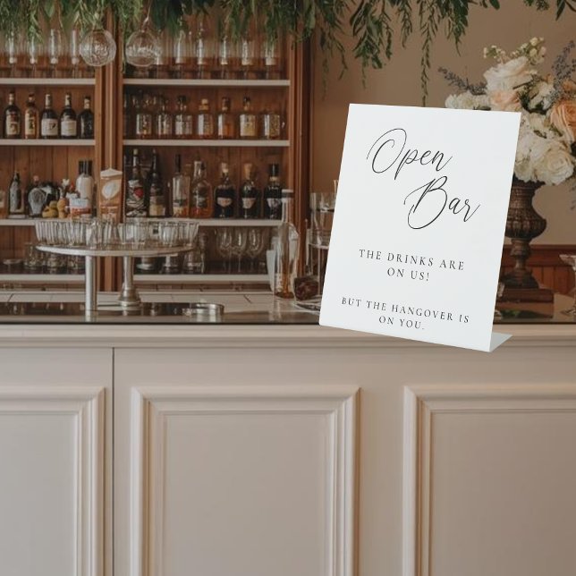 Modern Elegant Calligraphy Open Bar Wedding Sign  (Open Bar Sign)