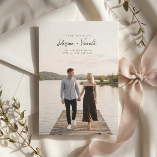 Modern Elegant Calligraphy Overlay Photo Wedding Save The Date