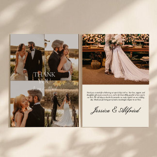 Modern Elegant Calligraphy Photo Collage Wedding Thank You Card