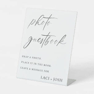Modern Elegant Calligraphy Photo Guestbook Wedding Pedestal Sign
