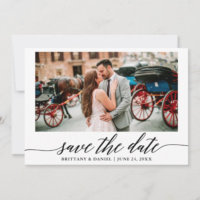 Modern Elegant Calligraphy Photo Save The Date (Front)