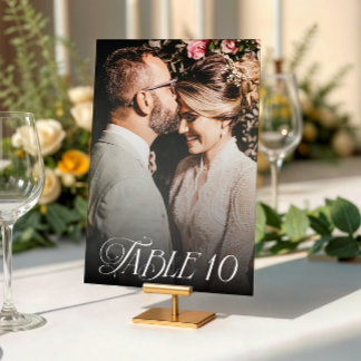 Modern Elegant Calligraphy Photo Wedding Table Number