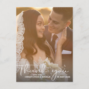 Modern Elegant Calligraphy Photo Wedding Thank You Postcard