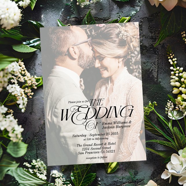 Modern Elegant Calligraphy Photo Wedding White  Invitation (Creator Uploaded)