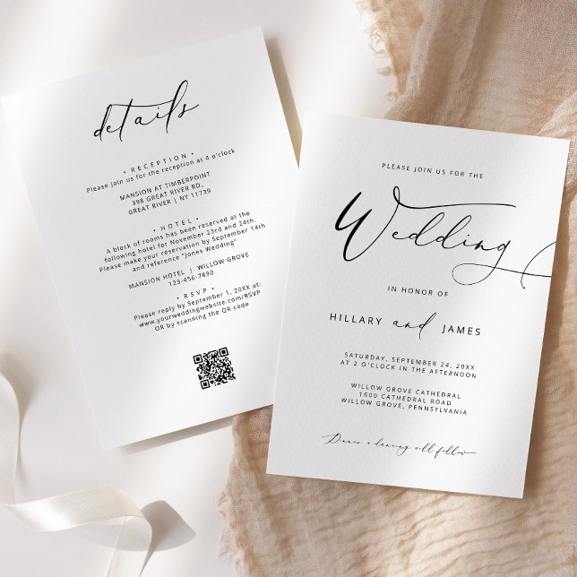 Modern Elegant Calligraphy QR Wedding invitation (Creator Uploaded)