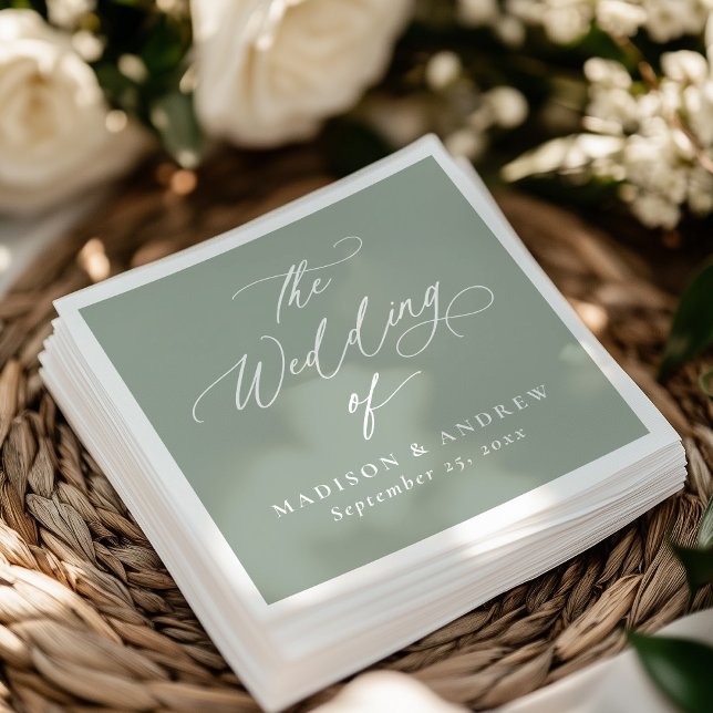 Modern Elegant Calligraphy Sage Green Wedding Napkin (Creator Uploaded)