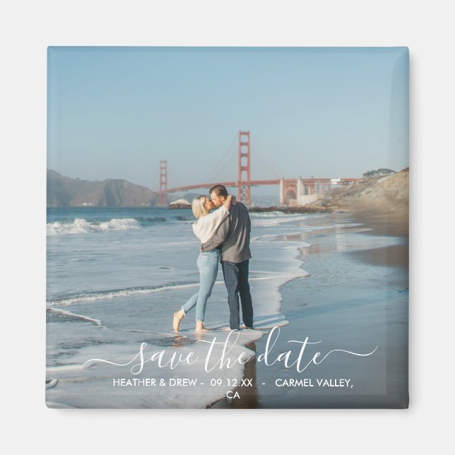 Modern Elegant Calligraphy Save The Date Wedding M Magnet (Front)