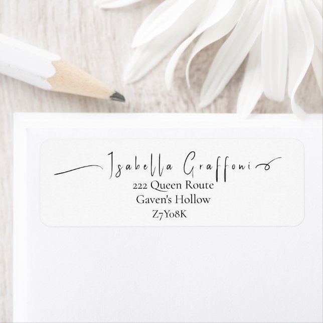 Modern Elegant Calligraphy Script Black Name  Return Address Label (Insitu)