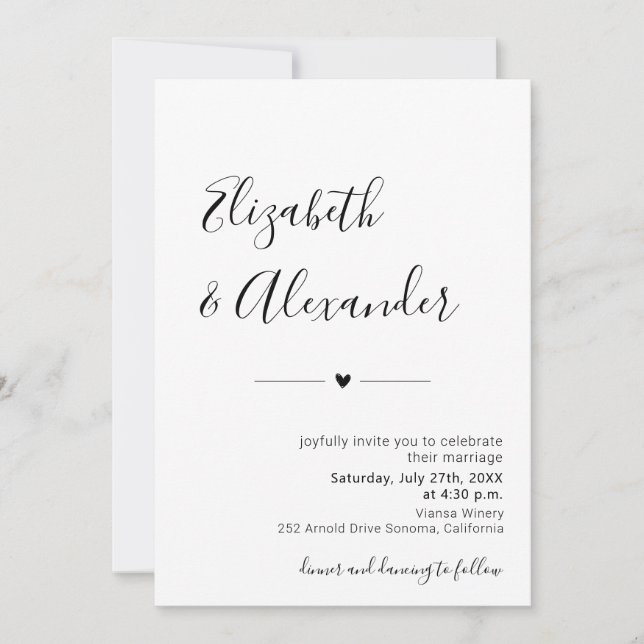 Modern Elegant Calligraphy Script Heart Wedding  Invitation (Front)