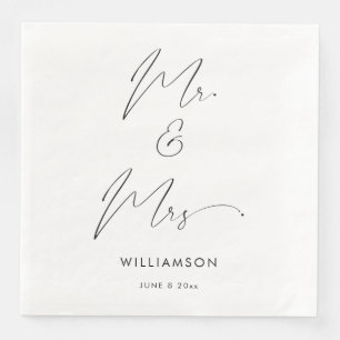 Modern Elegant Calligraphy Script Mr and Mrs  Napkin