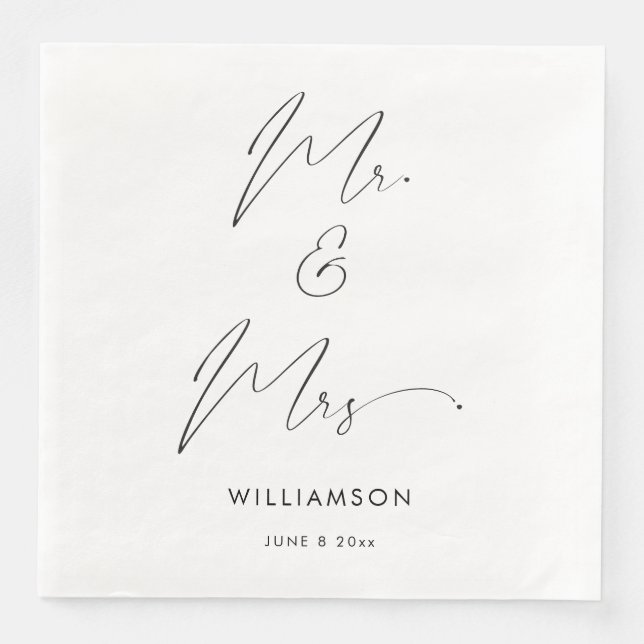 Modern Elegant Calligraphy Script Mr and Mrs  Napkin (Front)