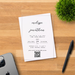 Modern Elegant Calligraphy Script QR Code Wedding Acrylic Invitations