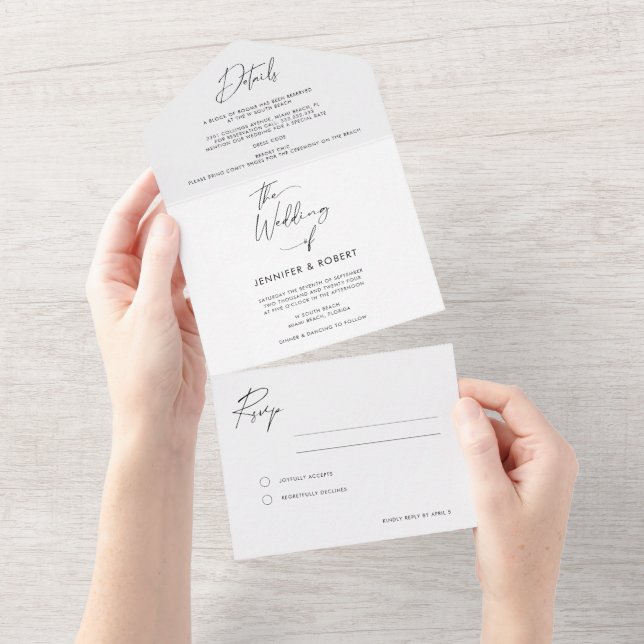 Modern Elegant Calligraphy Script Wedding All In One Invitation (Tearaway)