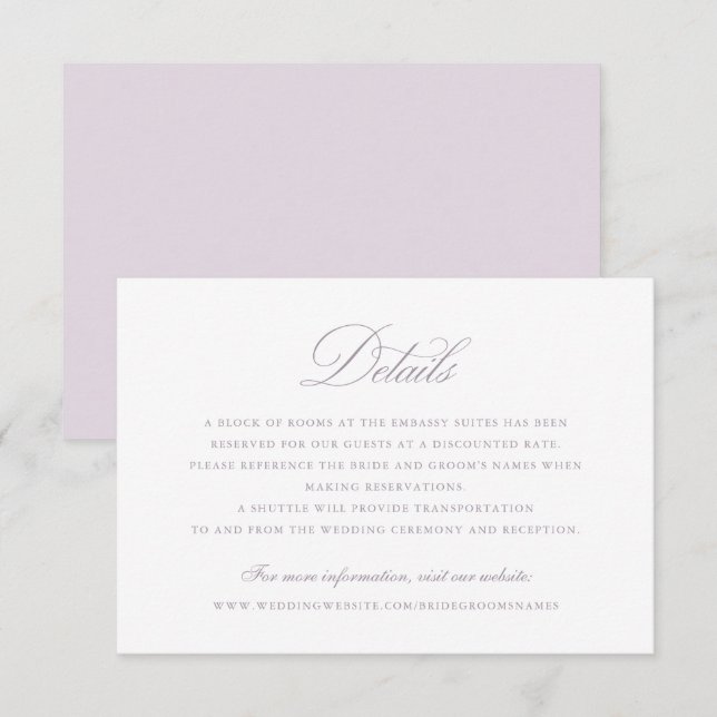 Modern Elegant Calligraphy Script Wedding Details Invitation (Front/Back)