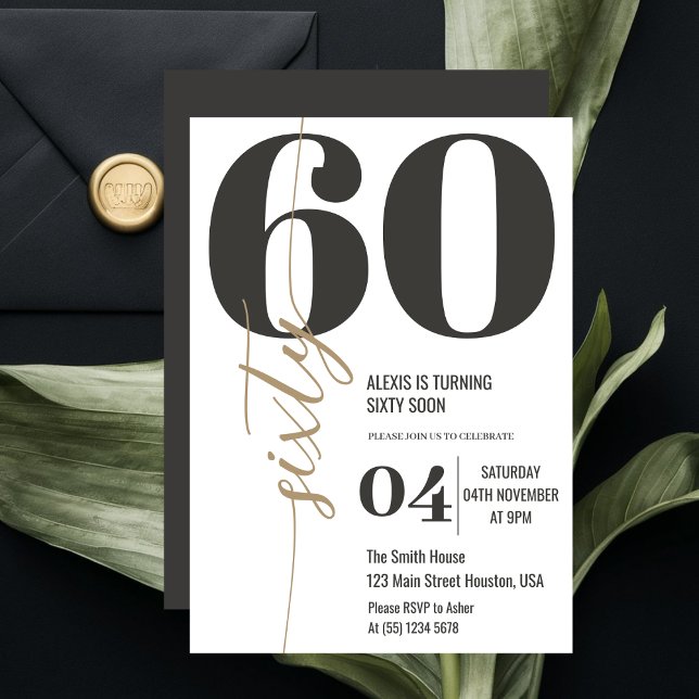 Modern Elegant Calligraphy SIXTY 60th Birthday  Invitation (Creator Uploaded)