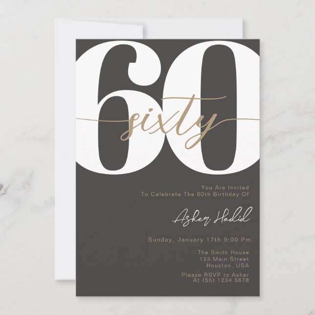 Modern Elegant Calligraphy SIXTY 60th Birthday  Invitation (Front)