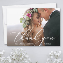 Modern Elegant Calligraphy Thank You Wedding Card