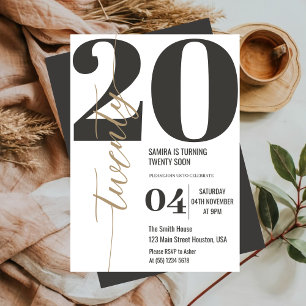 Modern Elegant Calligraphy TWENTY 20th Birthday  Invitation