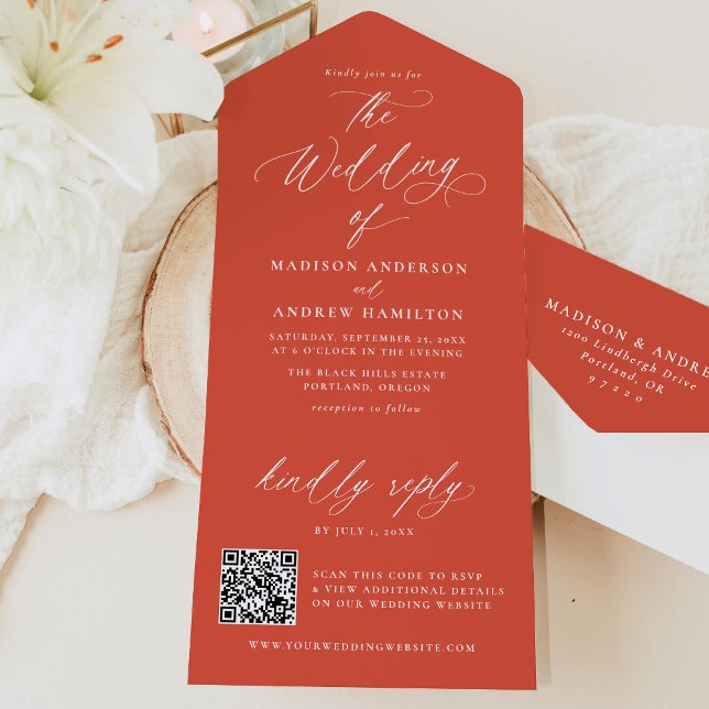 Modern Elegant Calligraphy Verona Sunset Wedding All In One Invitation (Creator Uploaded)