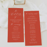 Modern Elegant Calligraphy Verona Sunset Wedding Program<br><div class="desc">This elegant wedding program features the phrase "The Wedding of" in graceful white calligraphy on a stunning Verona sunset-orange background, creating a warm and inviting tone for your celebration. Personalise the program with your names, wedding date, and ceremony details in bold white lettering for a sophisticated, customised touch. The reverse...</div>
