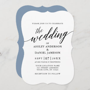 Modern Elegant Calligraphy Wedding Dusty Blue Invitation