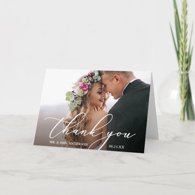 Modern Elegant Calligraphy Wedding Folded Thank You Card (Front)
