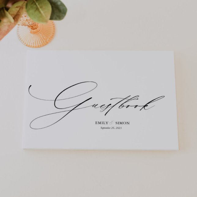 Modern Elegant Calligraphy Wedding Guest Book (elegant wedding guest book, modern script, dainty calligraphy wedding guestbook, simple guest book)