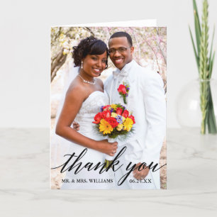 Modern Elegant Calligraphy Wedding Photo Fold Thank You Card