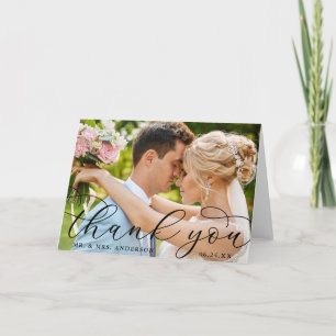 Modern Elegant Calligraphy Wedding Photo Fold Thank You Card