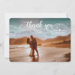 Modern Elegant Calligraphy Wedding Photo Thank You Card
