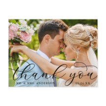 Modern Elegant Calligraphy Wedding Photo Thank You