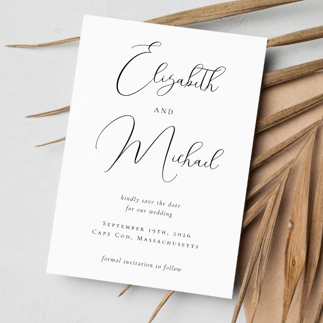 Modern Elegant Calligraphy Wedding Printable Save The Date (A modern and minimalist design.)