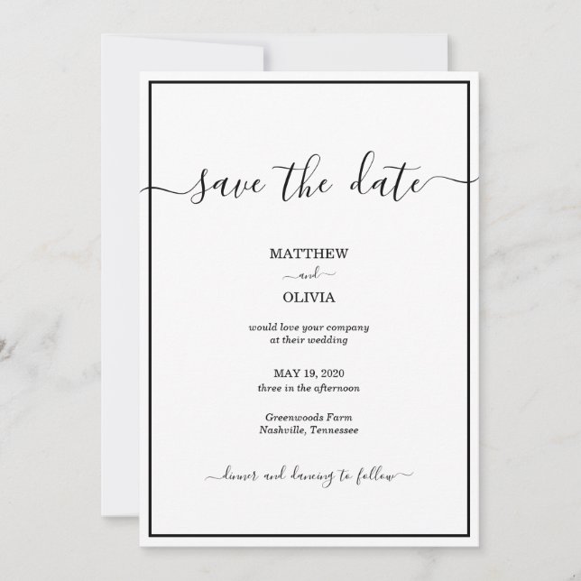 Modern Elegant Calligraphy Wedding Save The Date (Front)