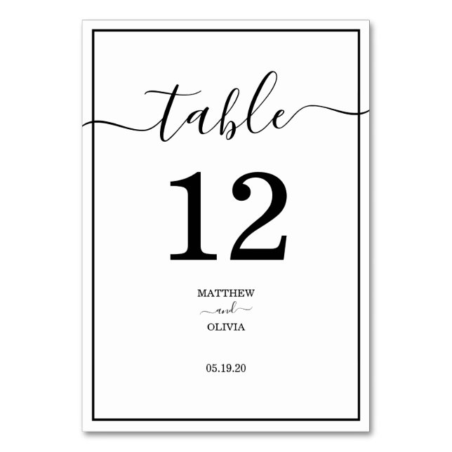 Modern Elegant Calligraphy Wedding Table Number (Back)