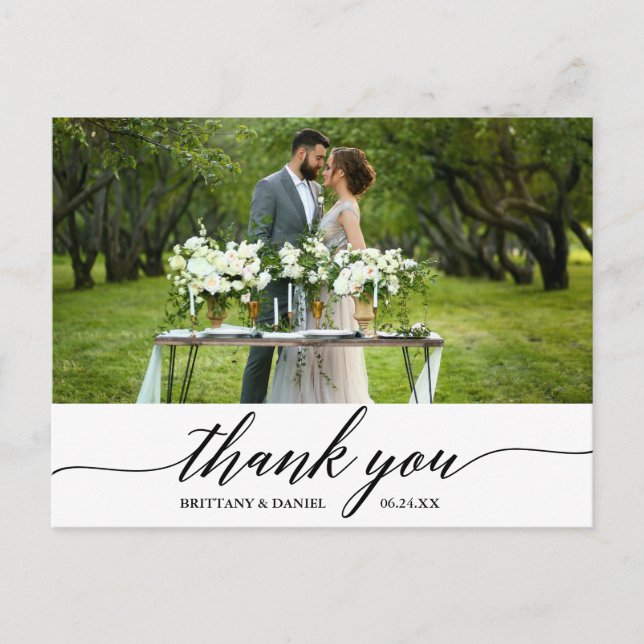 Modern Elegant Calligraphy Wedding Thank You Postcard (Front)