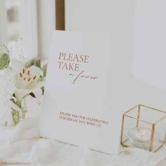 Modern Elegant Calligraphy White Favours Pedestal Sign