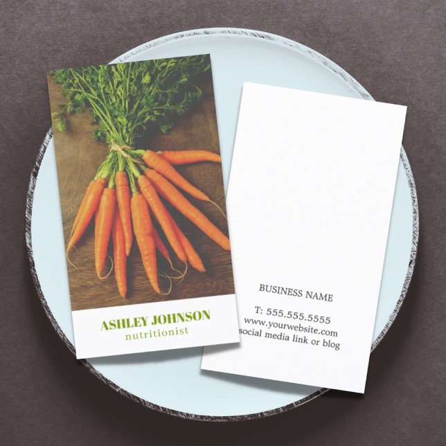 Modern Elegant Carrots Photo Nutritionist Business Card (Creator Uploaded)