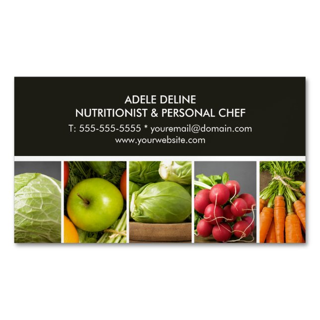 Modern Elegant Catering Chef Nutritionist Magnetic Business Card (Front)