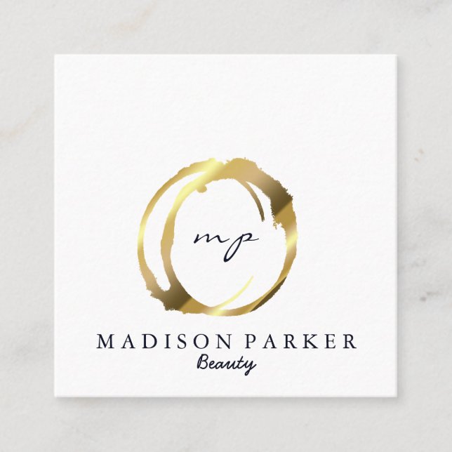Modern Elegant Champagne Abstract Beauty Stylist Square Business Card (Front)