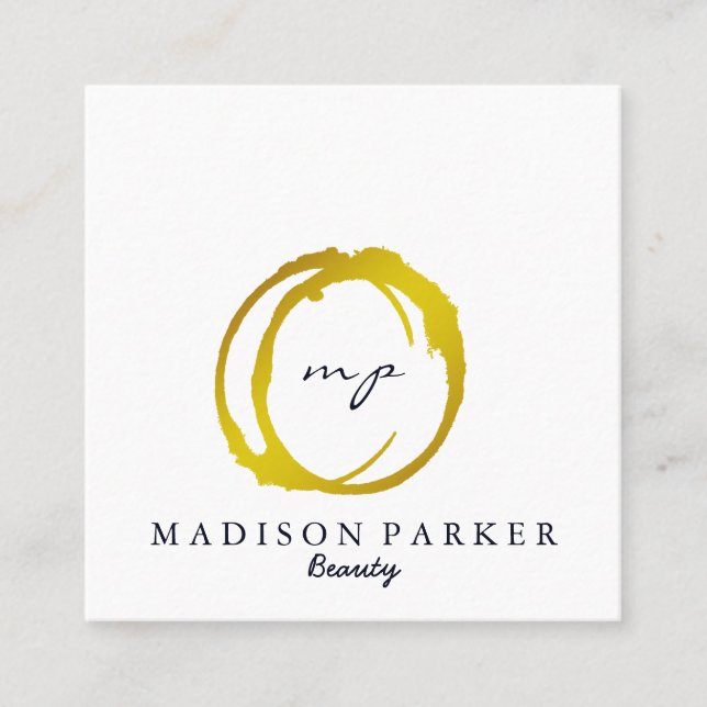 Modern Elegant Champagne Abstract Beauty Stylist Square Business Card (Front)