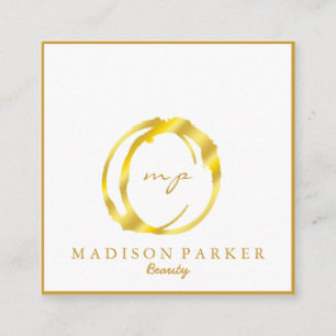 Modern Elegant Champagne Abstract Beauty Stylist Square Business Card
