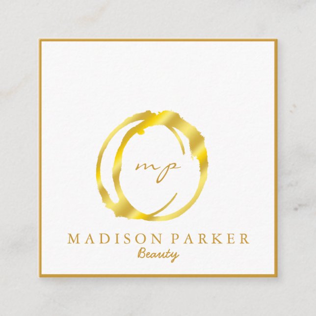 Modern Elegant Champagne Abstract Beauty Stylist Square Business Card (Front)