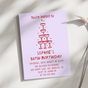 Modern Elegant Champagne Tower 30th Birthday Invitation