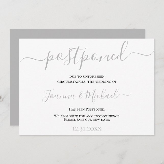 Modern Elegant Change of Plans Postponed Wedding Invitation (Front/Back)