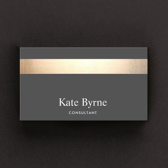 Modern Elegant Charcoal Gray Gold Stripe Business Card (Creator Uploaded)