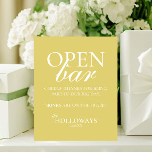 Modern Elegant ChartreuseOpen Bar Wedding Pedestal Sign