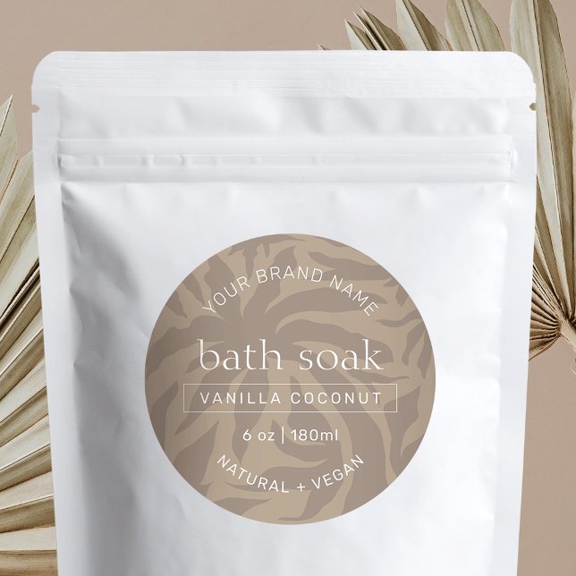 Modern Elegant Chic Bath & Body Product Waterproof (Elegant round waterproof product stickers with pastel beige background)