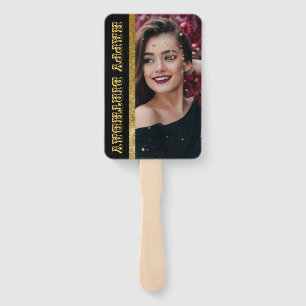 Modern elegant chic black and gold sweet 16 hand f hand fan