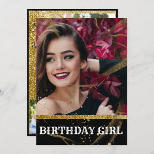 Modern elegant chic black and gold sweet 16 invita invitation