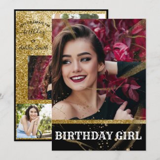 Modern elegant chic black and gold sweet 16 invita invitation